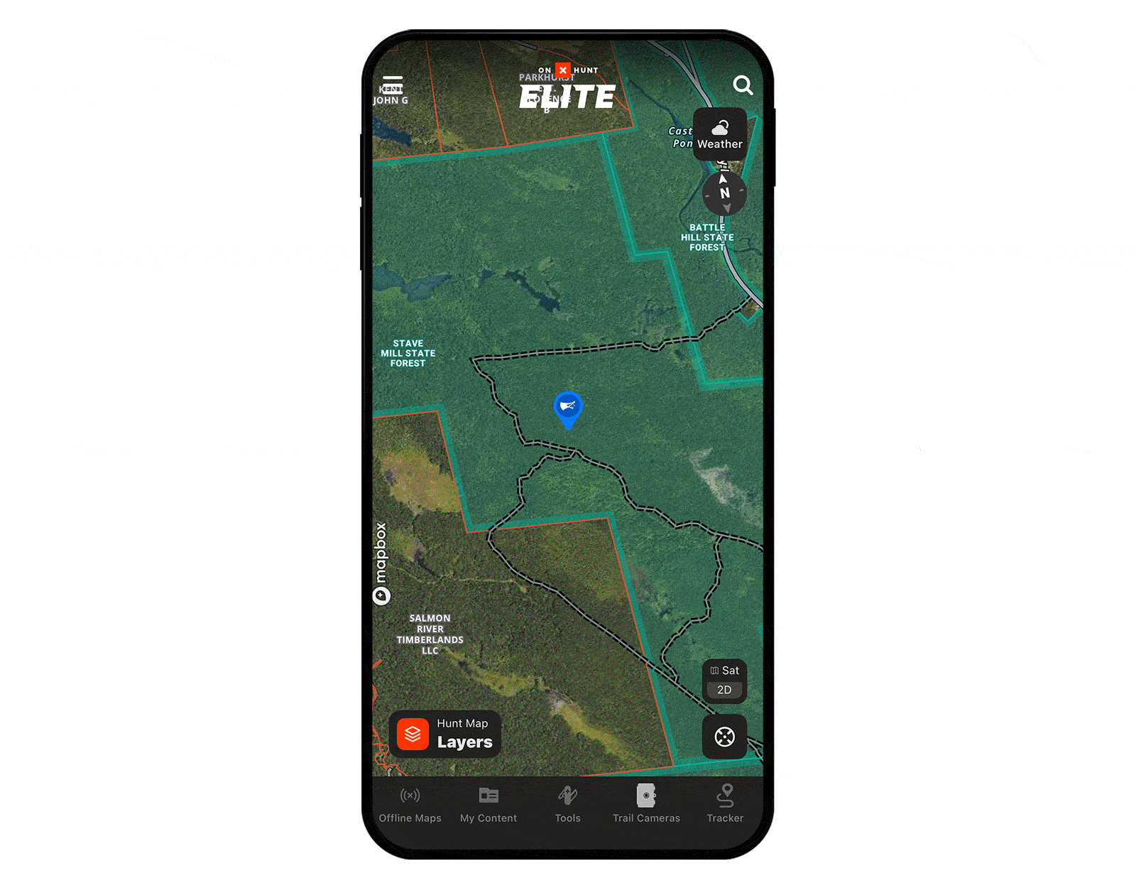 A gif showing onX Hunt's Wind Direction feature.